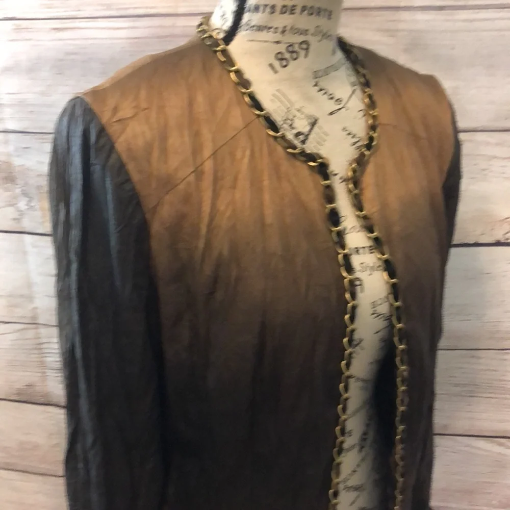 Alberto Makali Blazer Vintage Metal Ribbon Trim Ombré Size 6 Leopard Lined Chain